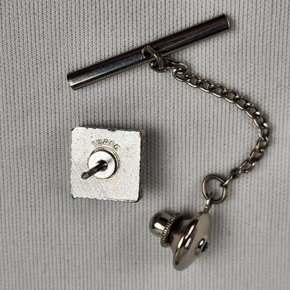 Vintage Silver Tone Blue Stone Tie Tack Pin - Picture 6 of 9